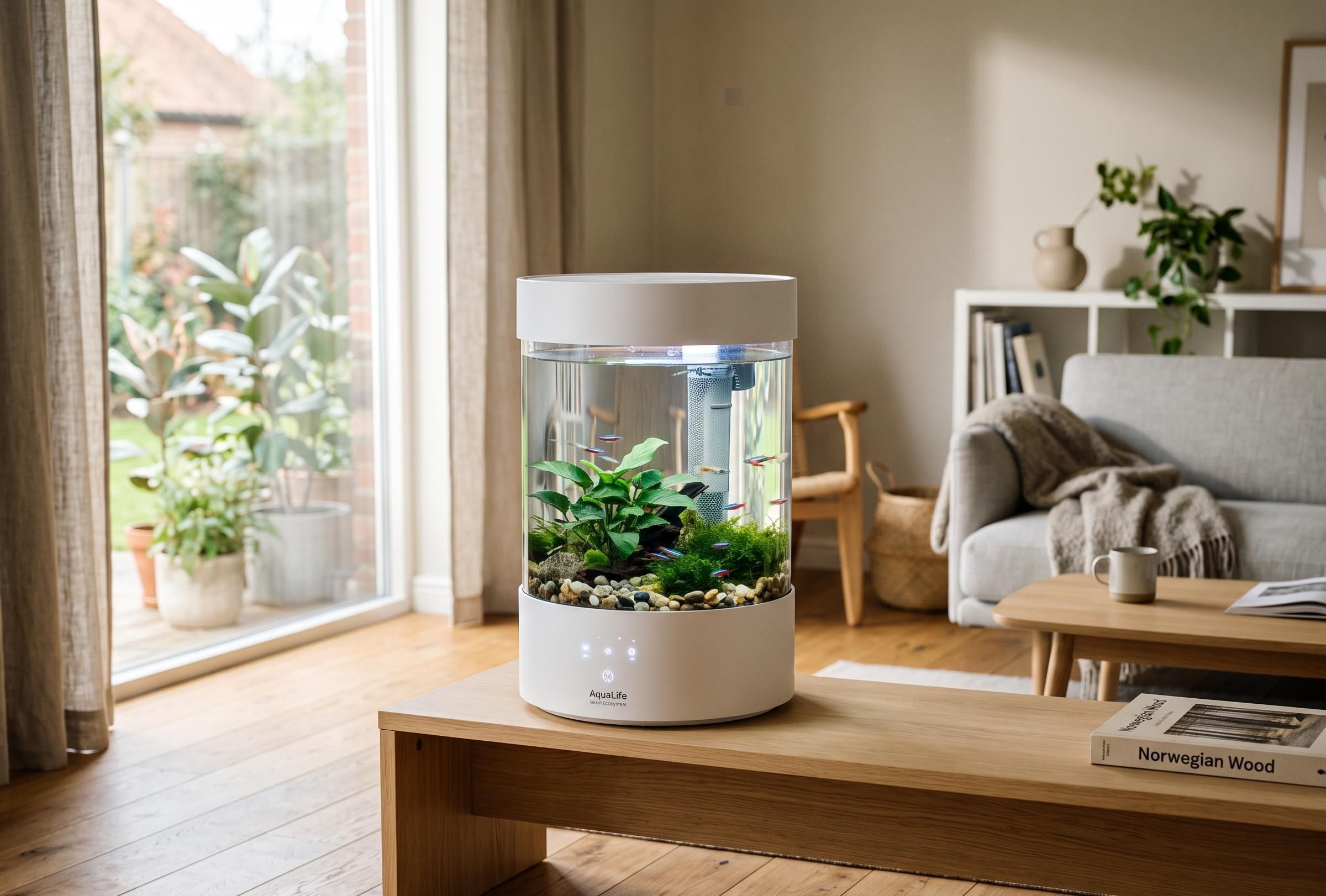 Aquacubes smart aquaculture system in modern living room