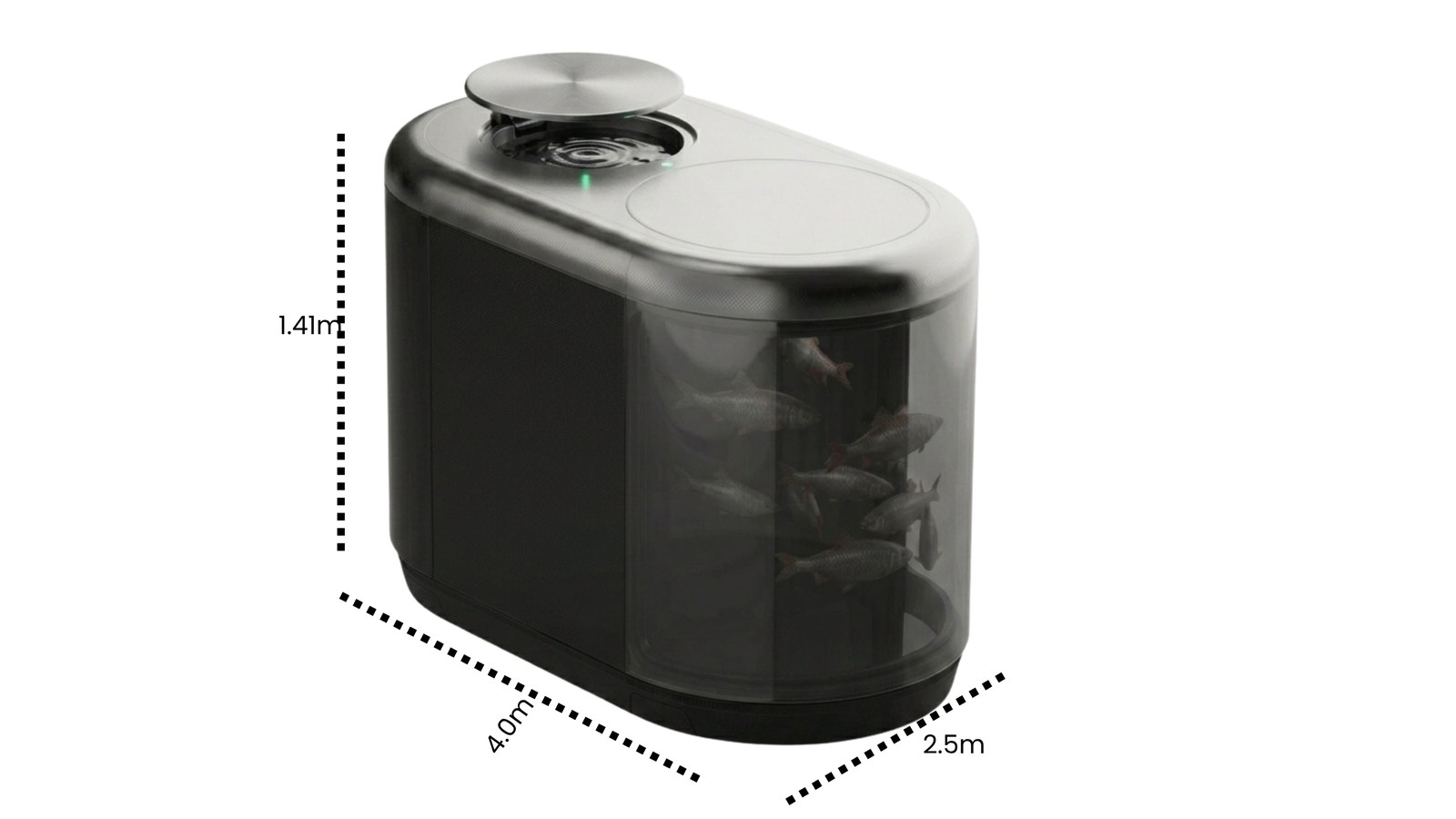Aquacube Model Pro mit Maßangaben: 4,0 m Länge, 2,5 m Breite, 1,41 m Höhe